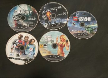 PS3 Game Lot (5) — GTA V, Black Ops, Battlefield 3, LEGO Star Wars III, FIFA 08 | Discs Only