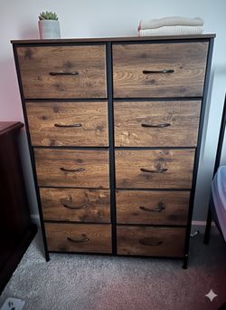 Modern Farmhouse 10-Drawer Dresser / Storage Tower - Wood Look & Metal Frame