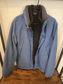 Lands End Mens Blue Fleece Lined Waterproof Jacket