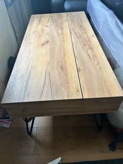 Wood Top Coffee Table with Hairpin Legs