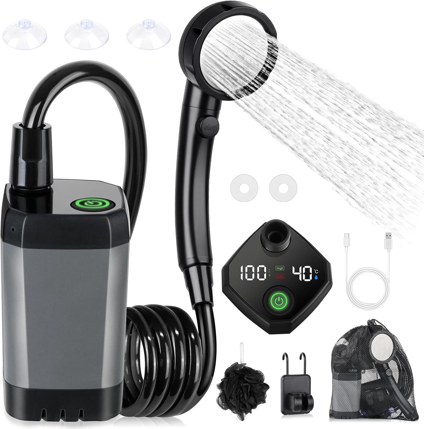 Portable Camping Shower 6000mAh Rechargeable Outdoor Camp Pump for Hiking Travel