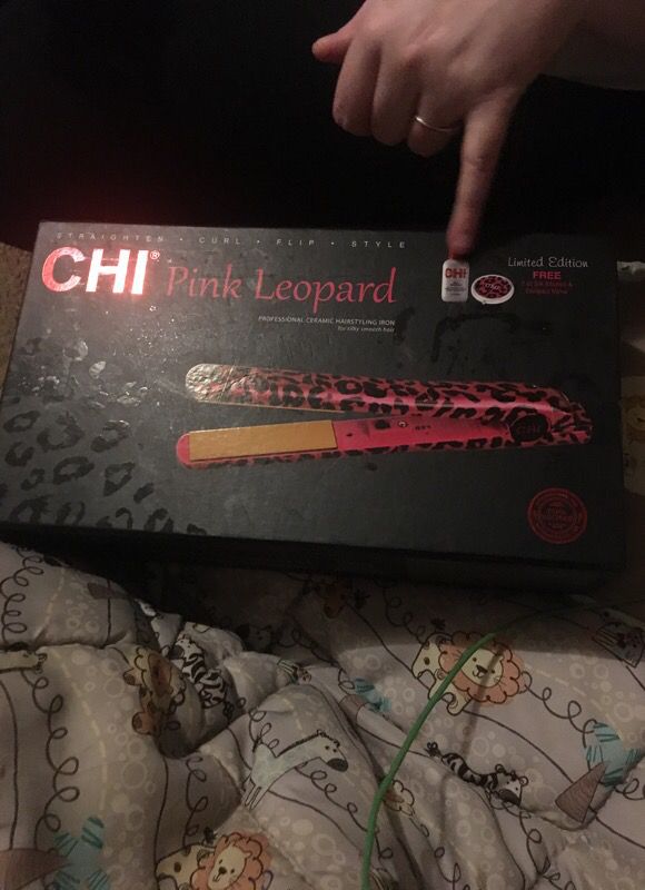 Chi pink leopard straightener curl flip hot iron