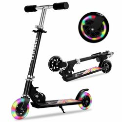 TENBOOM Scooter Toys for Kids Ages 6-12/3-5, Max Load 220 LBS, Foldable Lightweight Kick Scooter with Light Up Wheels, Kickstand, 3 Adjustable Levels,