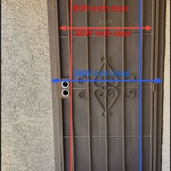 Security door Only the door is 36 inch wide not including the poles on the side.  Total size 38 inch wide with the poles on the side,  On 81 inch tall