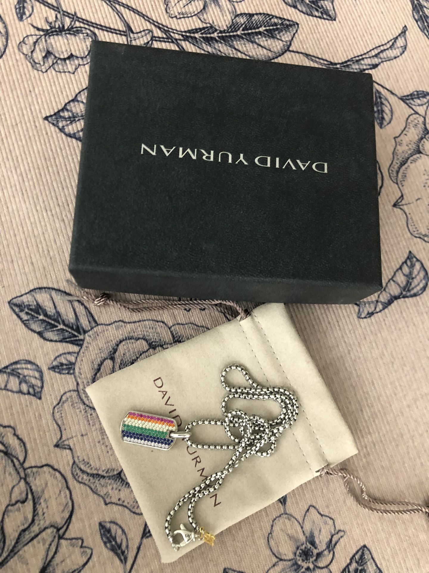 David Yurman Colorful Dog Tag Pendant Necklace