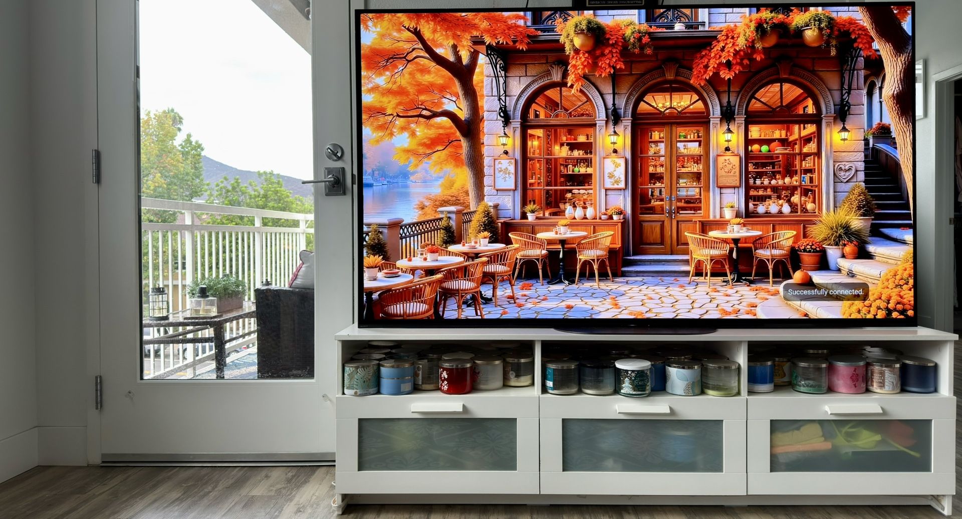 Moving — Modern White TV Stand / Media Console w/ Frosted-Glass Drawers – Fits 75”+