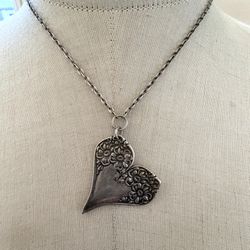 Sterling Silver Floral Heart Pendant Necklace Thai 925 Oxidized Silver Statement Heart