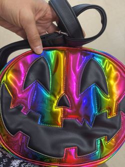 Metallic Rainbow Jack O Lantern Pumpkin Kult Love Pain And Stitches Brand Collection Purse Crossbody Bag