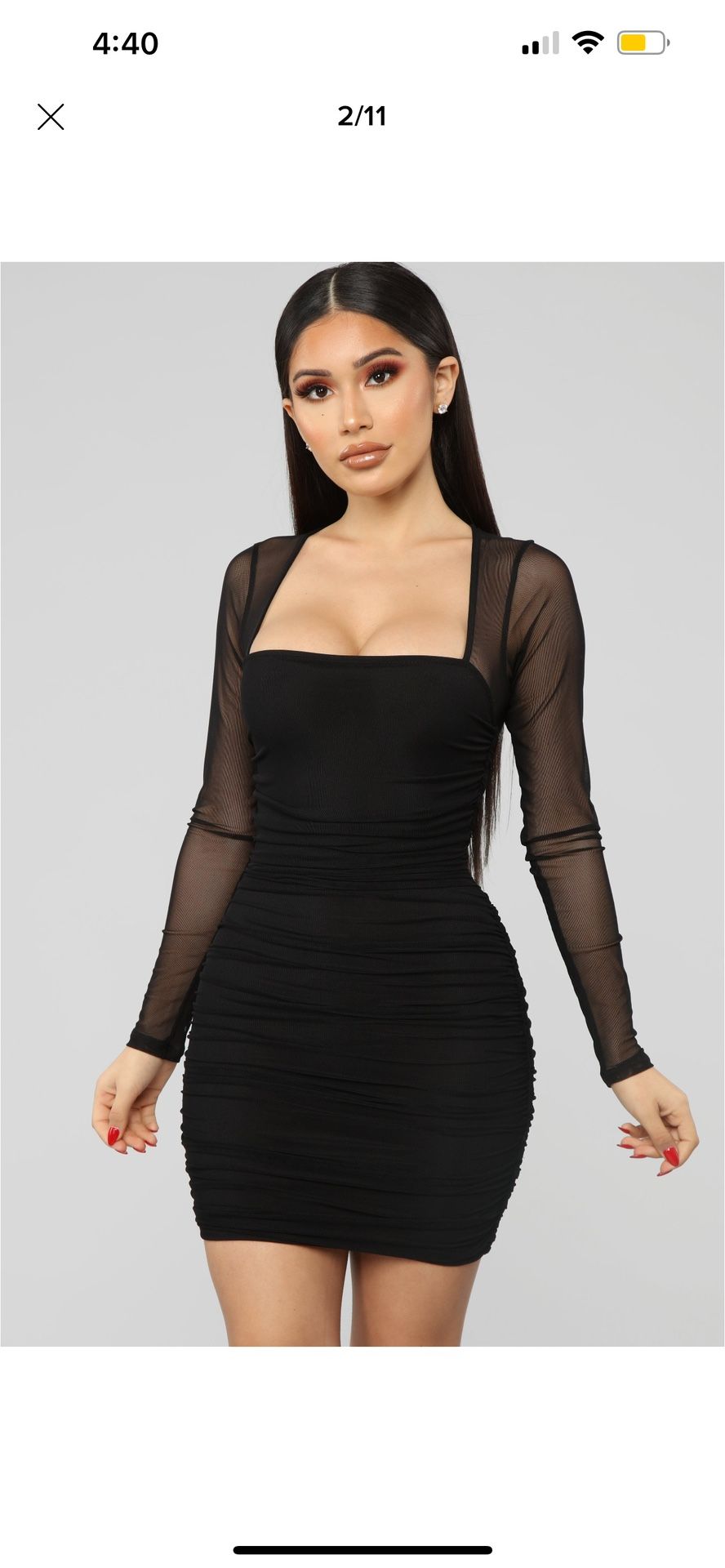 Mesh Sleeve Ruched Black Mini Dress