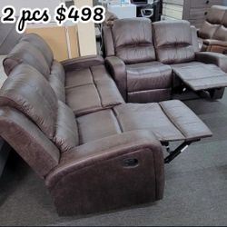 ✅️✅️2 pc smoke leather like fabric sofa and love seat set with recliners on the ends✅️ Recliner Chair Not Included✅️✅️