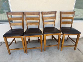 4 Solid Wood Counter Height Bar Stools – Brown w/ Padded Seats