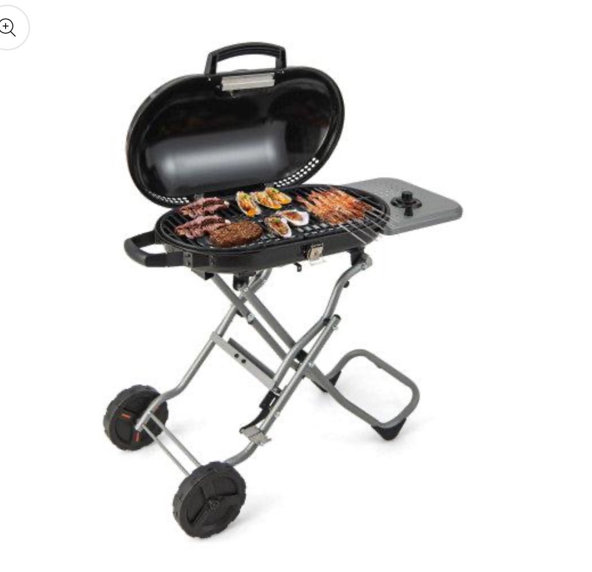 Portable in Black Propane Grill Folding Gas Grill Griddle with Wheels and Side Shelf