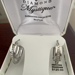 Hoop Earrings With Genuine Diamonds-NEW