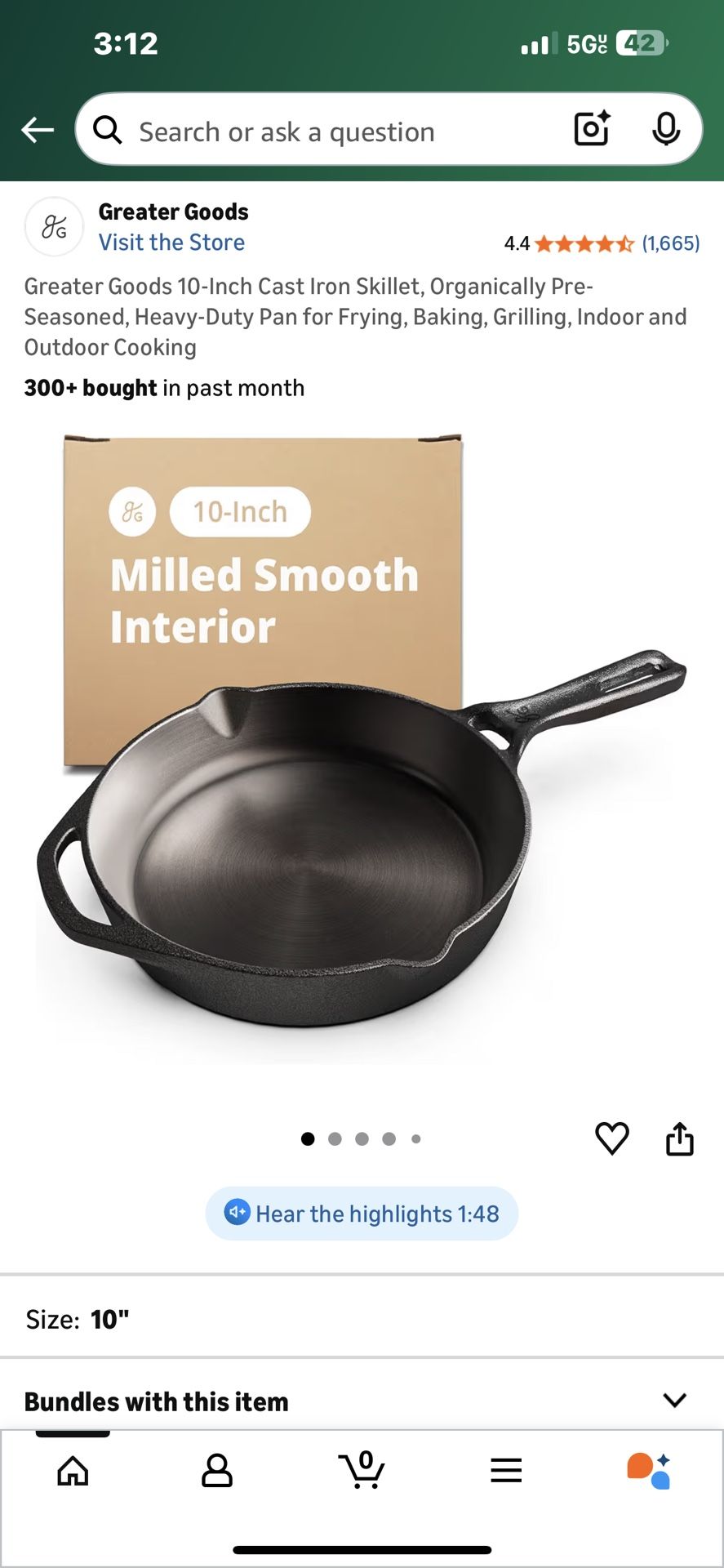 greater goods 10 inch cast iron skillet new