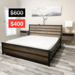 [Available] 3-Piece King Gray Wood Bedroom Set with Mattress and Box Spring