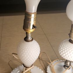 1950's Hobnail Milk Glass  Boudior Lamps 