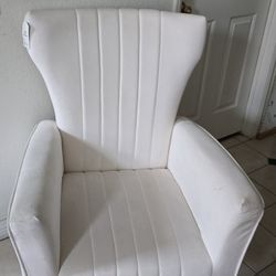 Velvet Wingback Chair with Golden Metal Leg, Comfy Upholstered Single Sofa Arm Chair, White Beige