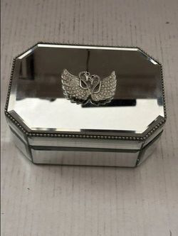 Vintage Wood Swan Mirror Trinket Box