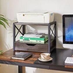 Desktop Printer Stand - Brown With Black Metal