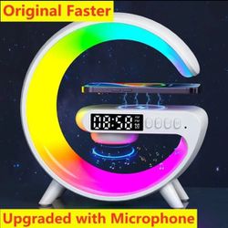 Wireless Charger Pad Stand Speaker TF Card RGB Night Light Lamp Alarm Clock Fast Charging Station Dock for iPhone Samsung Xiaomi