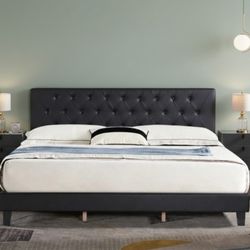 Queen Size Bed Frame Black With Mattress Platform Bed Frame New 