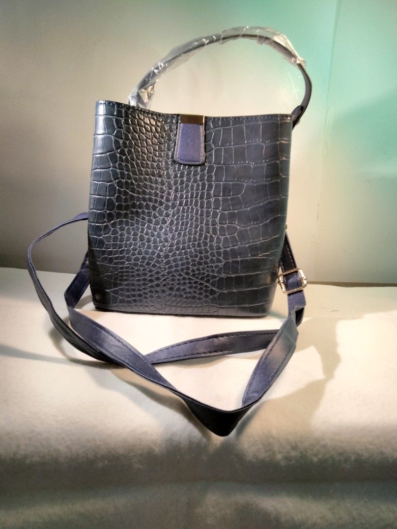 Women's Black Leather Crocodile Handbag