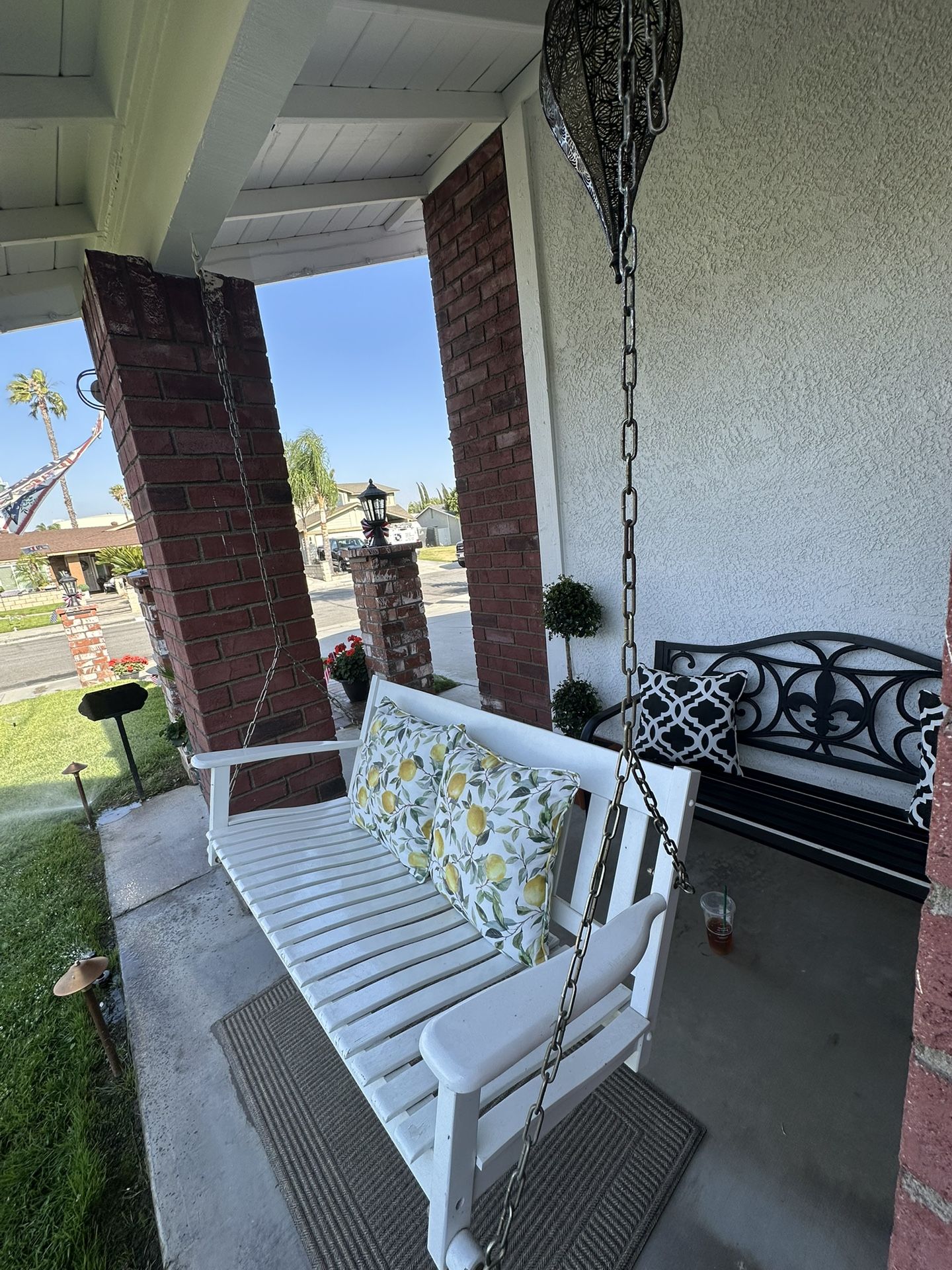 White Farmhouse Wood Porch Swing Bench