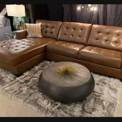 Brand New🤩 Genuine Leather Small L Shaped Brown Couch Sectional With Chaise💥 Size Options ✅