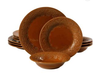 Brown Embossed Ceramic Dinnerware Set