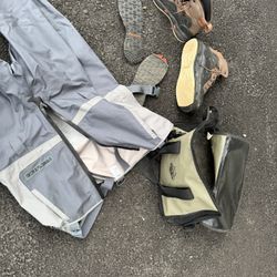 Prestige Front Zipper Waders Size XL, Korker Buckskin Boots Size 14, And A Wader Bag