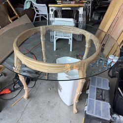 Glass Top Table. Real Wood Base And Legs. Excellent Condition