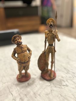 Handmade Wooden Don Quixote & Sancho Panza Figurines – Spain – 8” & 6”