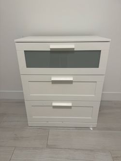 White 3-Drawer Dresser with Glass Panel