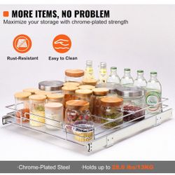 VEVOR 14"W x 21"D Pull Out Cabinet Organizer, Heavy Duty Slide Out Pantry Shelves, Chrome-Plated Steel Roll Out Drawers, Sliding Drawer Storage for Ho