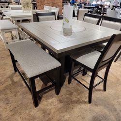6PC Gray / Black Dining Table Set