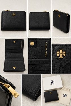 Tory Burch Black Saffiano Leather Mini Wallet – Gold Logo