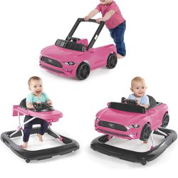 Ford Mustang 4-in-1 Pink Baby Activity Center & Push Walker with Removable Interactive Steering Wheel-Toy, 6 Months and up