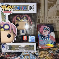 One Piece TCG Koby Alt Art Leader OP11-001 & Funko Pop Koby #1943 Exlcusive
