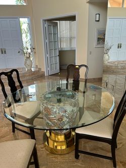 Round Glass Dining Table + 4 Chairs – $100