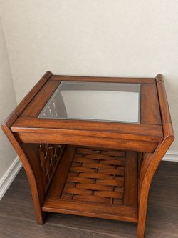 Set of 2 Brown Wooden Nightstands - Open Shelf Bedside Tables