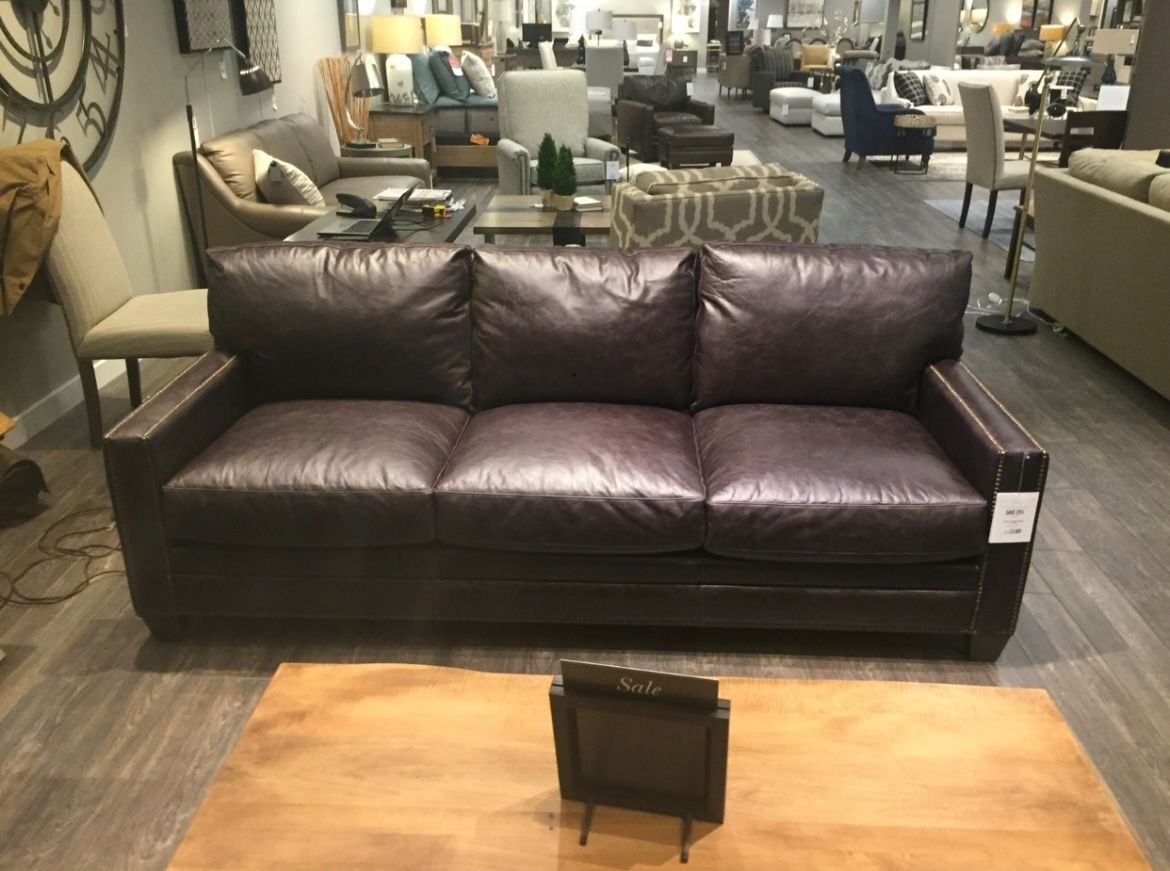 Bassett Leather Couch, Brown, 3 Large Seats