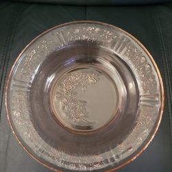Vintage Federal Glass Company Pink "Rose of Sharon" Pattern Flat Soup Bowl