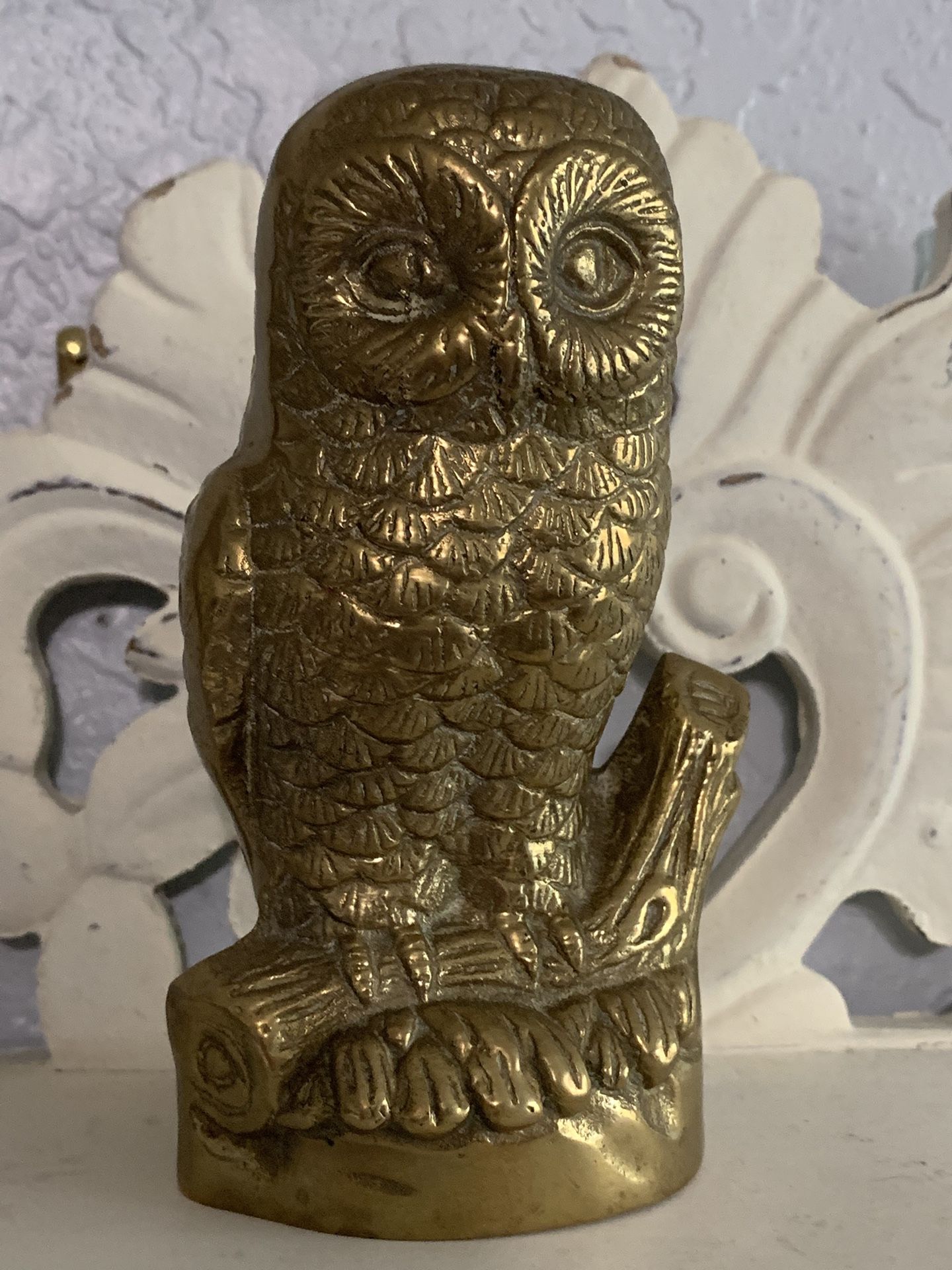 Vintage MCM Solid Brass Owl Figurine With