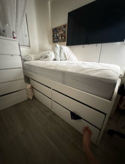 White Bed Frame with Storage Drawers