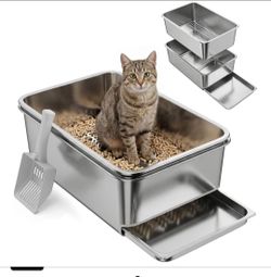 PawHut Stainless Steel Sifting Cat Litter Box 23.6" x 15.7" x 7.9" XL
for Pine Pellets & Big Cats