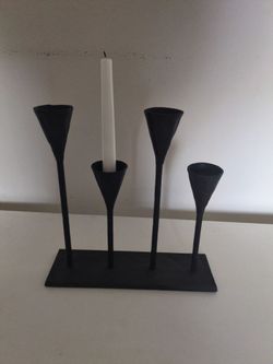 Pottery Barn Petaluma Brutalist Cast Iron Candle Holder Black 4-Taper