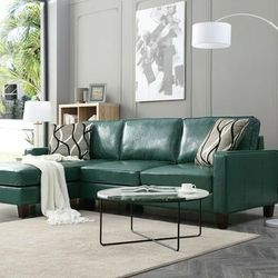 Glenbrook Faux Leather Sectional, Turquoise

