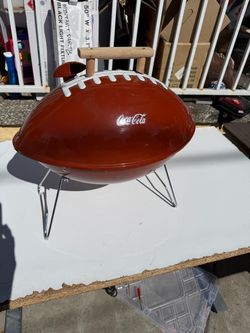 Coca Cola Football Shaped Portable Charcoal BBQ Grill Barbecue Tailgate