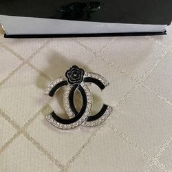 Black And Silver Brooch With Flover Enamel Crystals