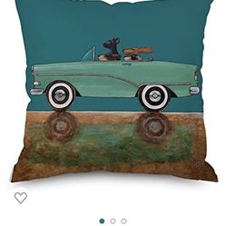 H Design Throw Pillow Cover Decorative Durable Cushion Cover 18 x 18 Cute Dogs Drive a Green Vintage Convertible Car Pillow Case Hidden Zipper Home De